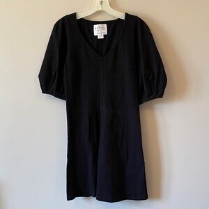 Black Midnight V-Neck Puff Sleeve Dress